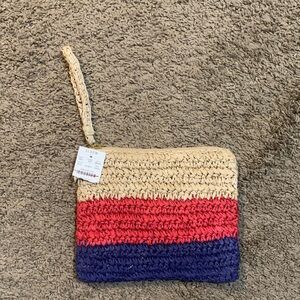 NWT J Crew Straw Wristlet Purse Colorblock Bag